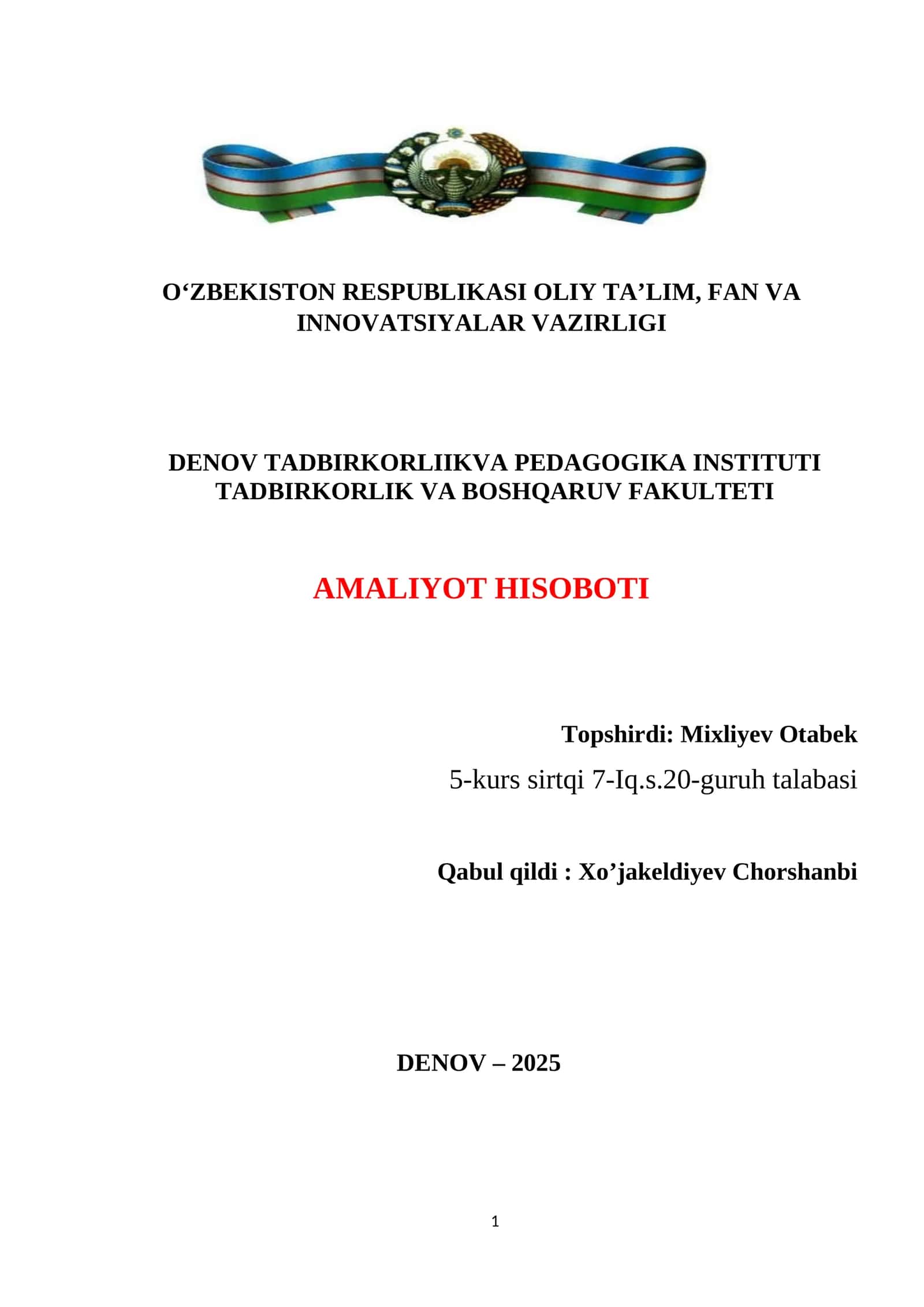 Buxgalteriya AMALIYOT HISOBOTI 1