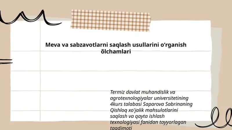 Meva va sabzavotlarni saqlash usullarini oʻrganish õlchamlari 1