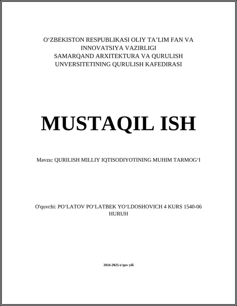 Qurilish Milliy Iqtisodiyoti 1