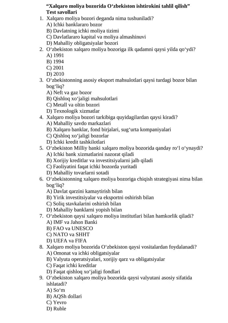 Xalqaro moliya bozori 1