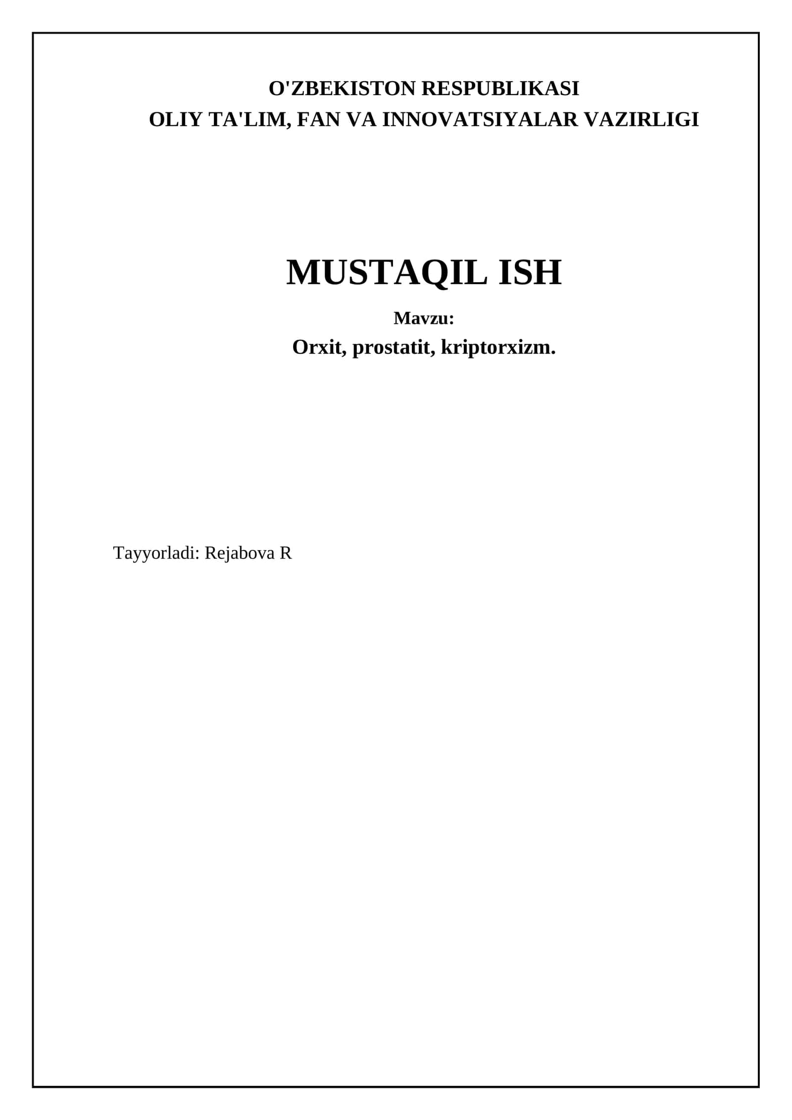 Orxit, prostatit, kriptorxizm 1