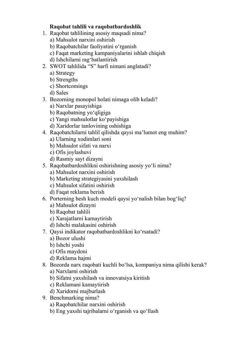 Raqobat tahlili va raqobatbardoshlik 1
