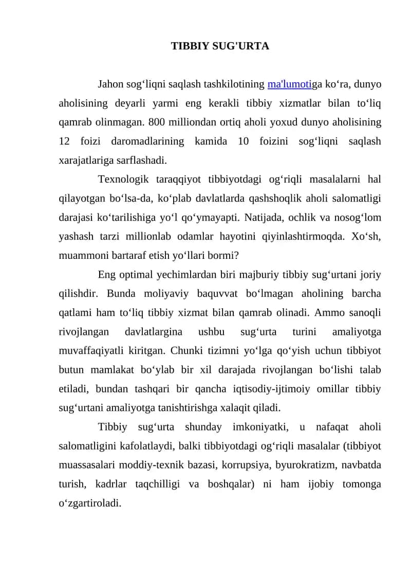 Tibbiy Sug'urta 1