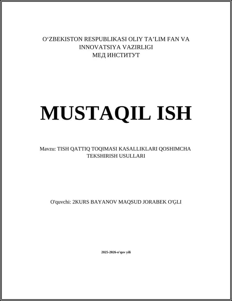 Tish Qattiq Toqimasi Kasalliklari Qoshimcha Tekshirish Usullari 1