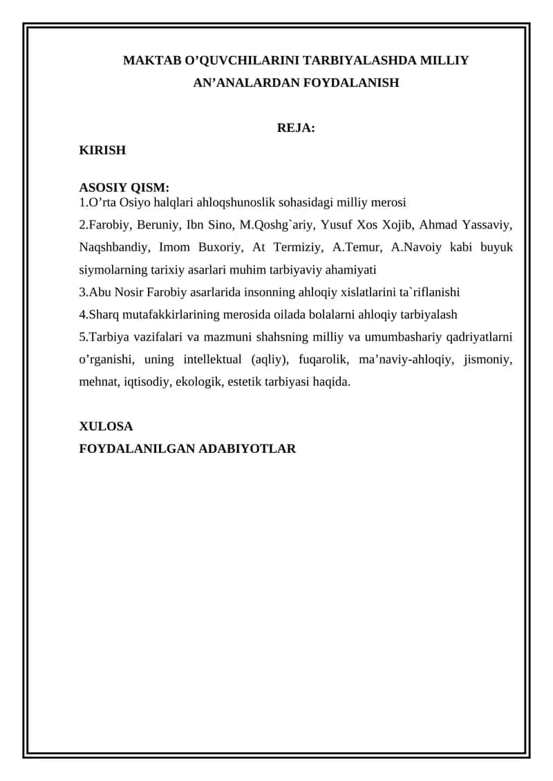 MAKTAB O’QUVCHILARINI TARBIYALASHDA MILLIY AN’ANALARDAN FOYDALANISH 1