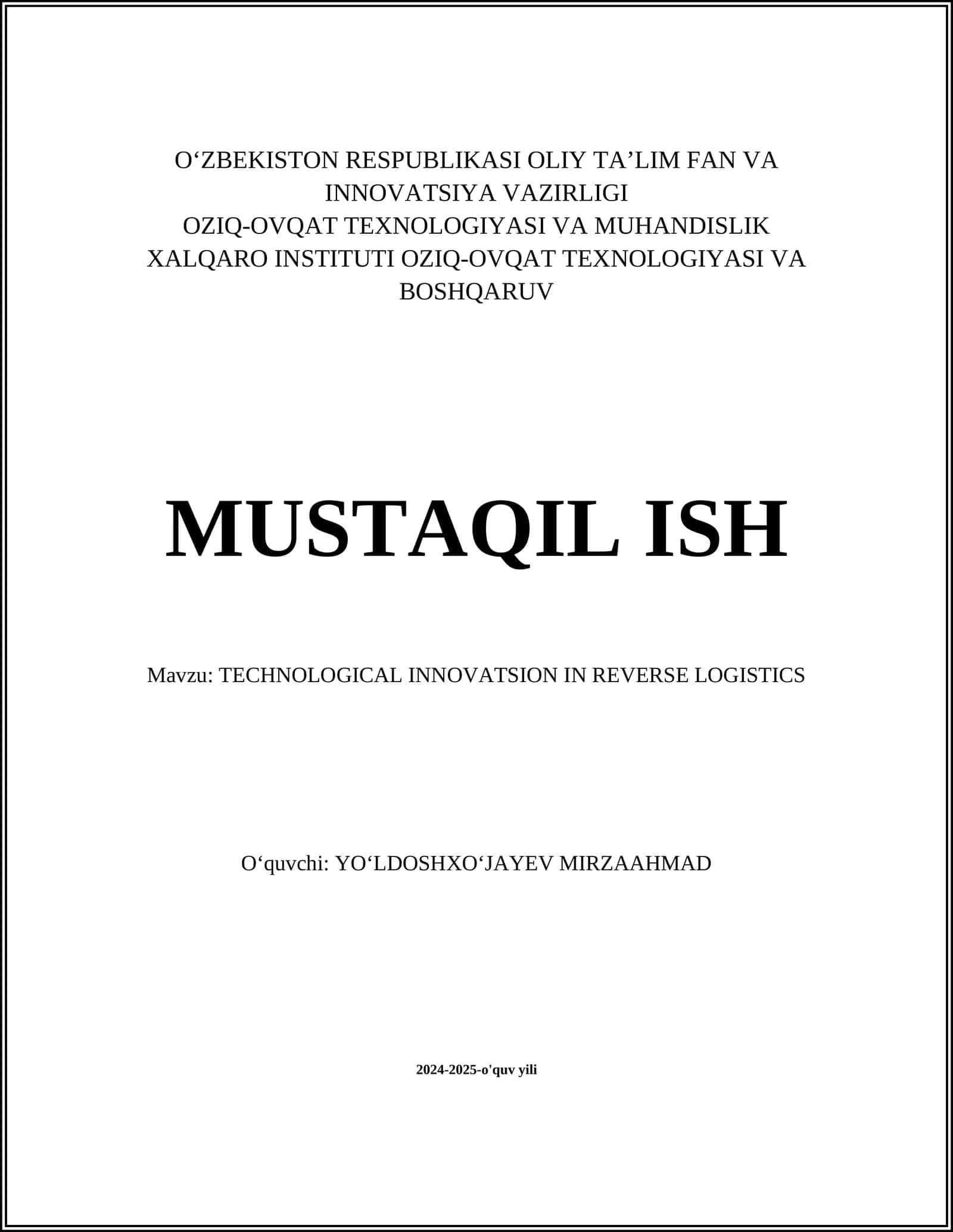TECHNOLOGICAL INNOVATSION IN REVERSE LOGISTICS 1