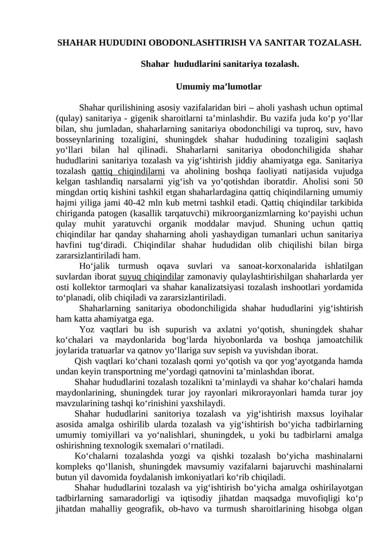 Shahar hududini obodlashtirish va sanitariya tozalash 1