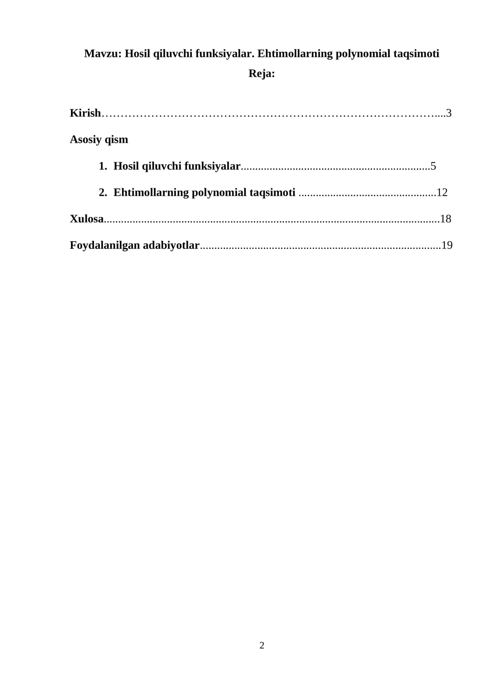 Hosil qiluvchi funksiyalar. Ehtimollarning polynomial taqsimoti 1