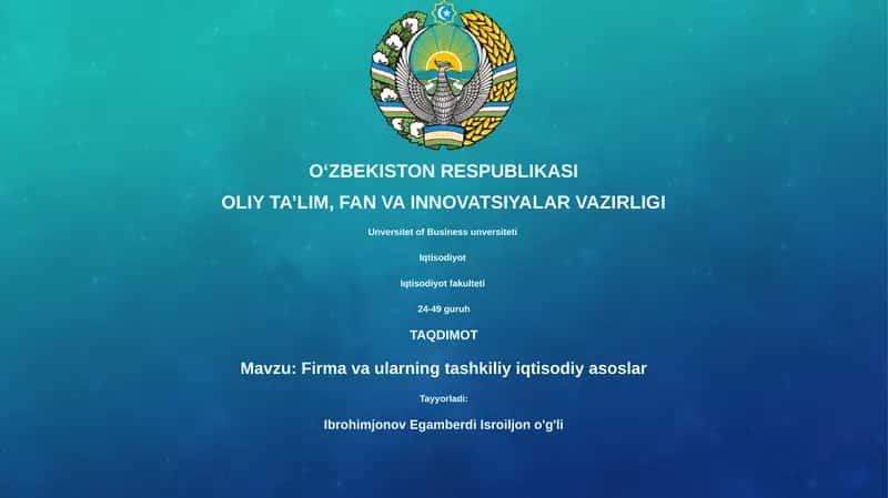 Firma va ularning tashkiliy iqtisodiy asoslar 1