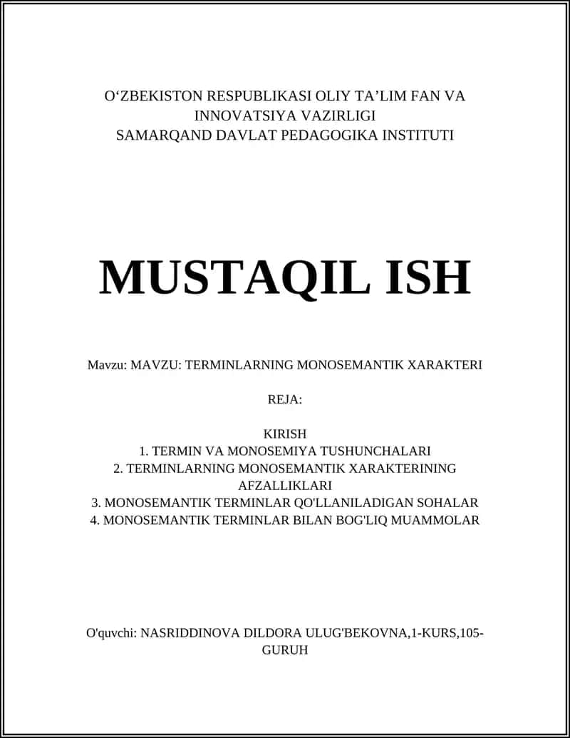 TERMINLARNING MONOSEMANTIK XARAKTERI 1