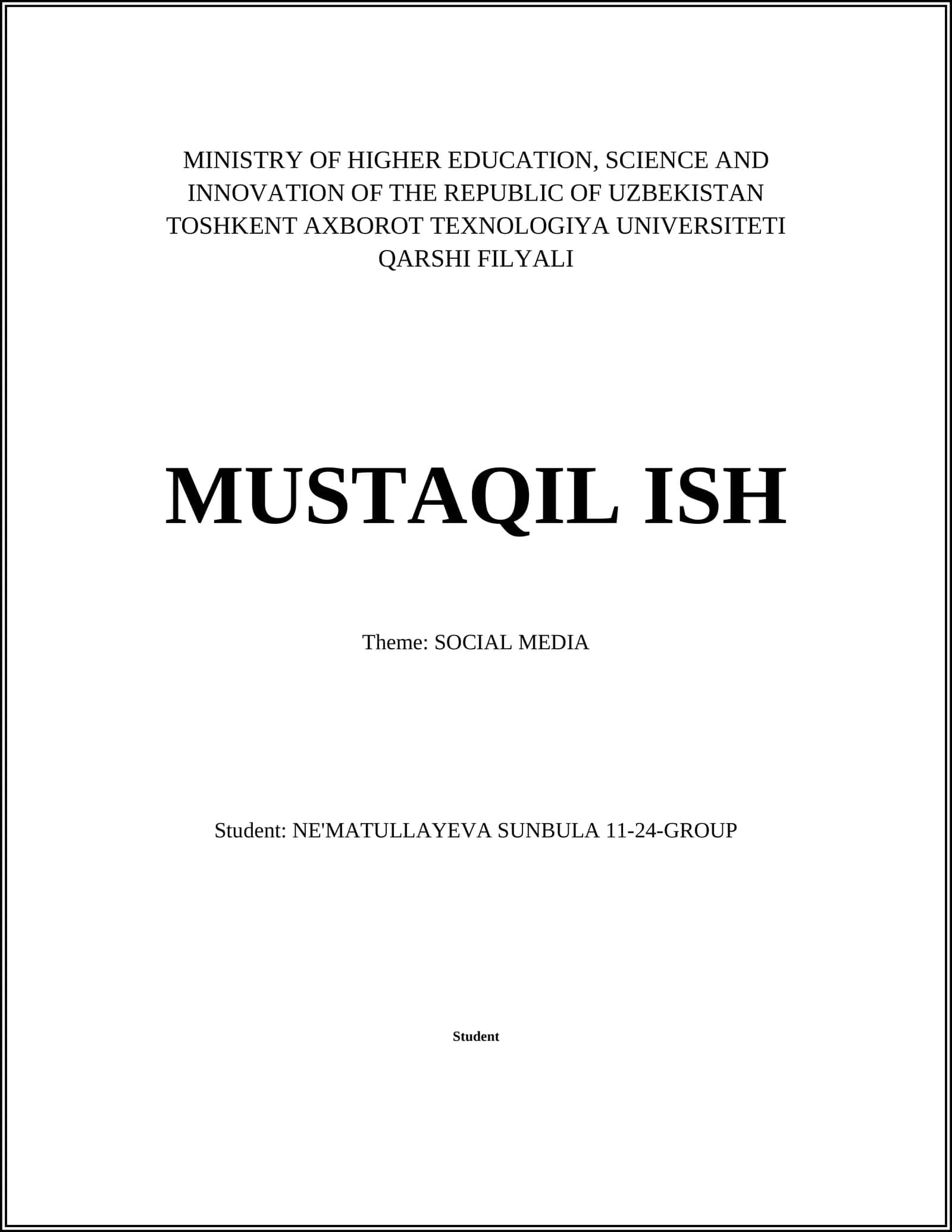 MUSTAQIL ISH: SOCIAL MEDIA 1