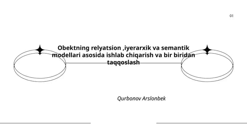 Obektning relyatsion, iyerarxik va semantik modellari asosida ishlab chiqarish va bir biridan taqqoslash 1