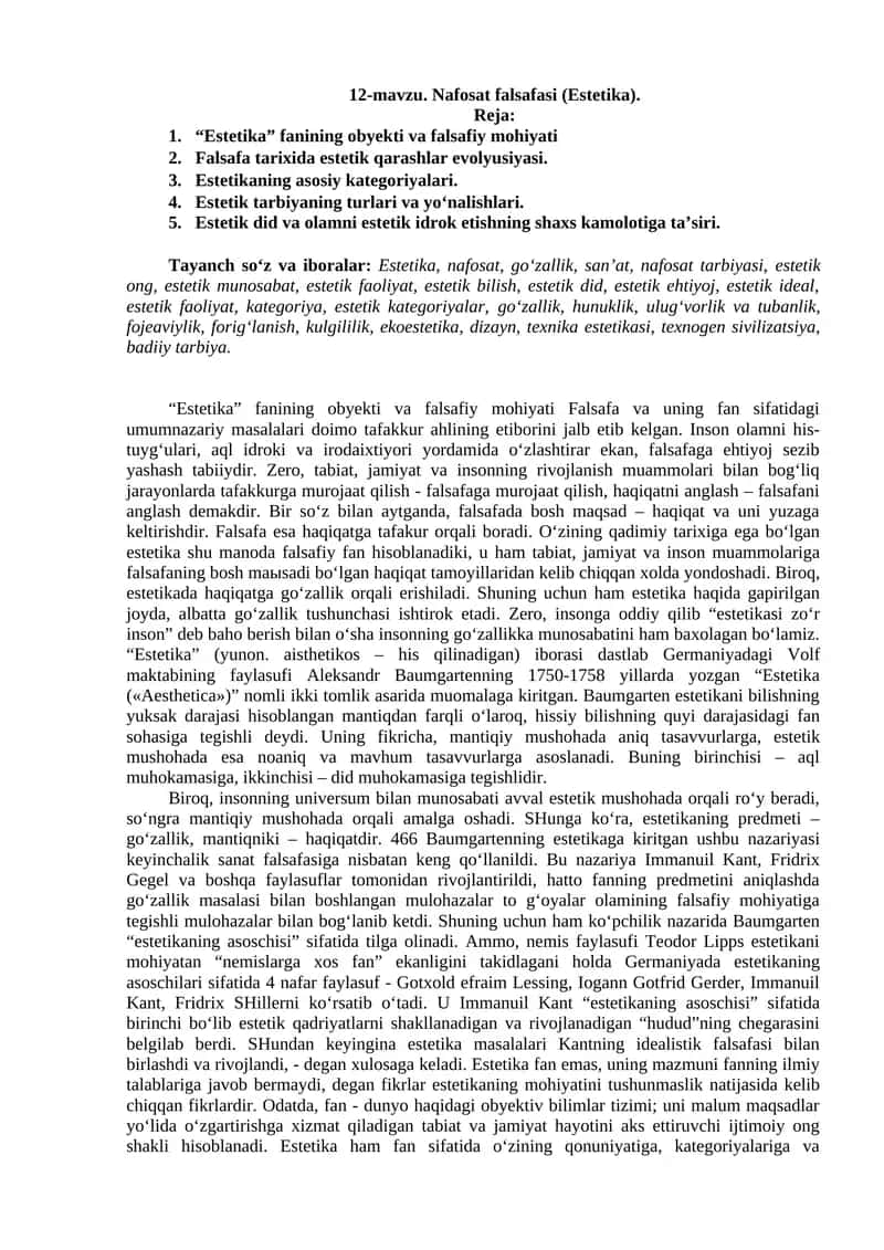 Nafosat falsafasi (Estetika) 1