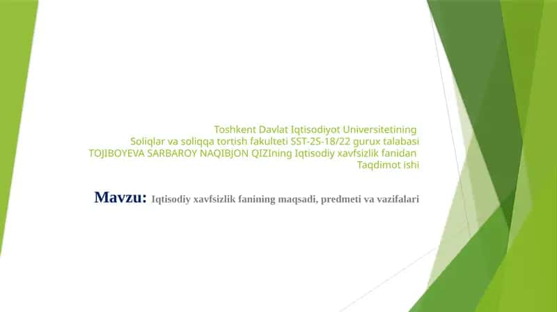 Iqtisodiy xavfsizlik fanidan Taqdimot 1