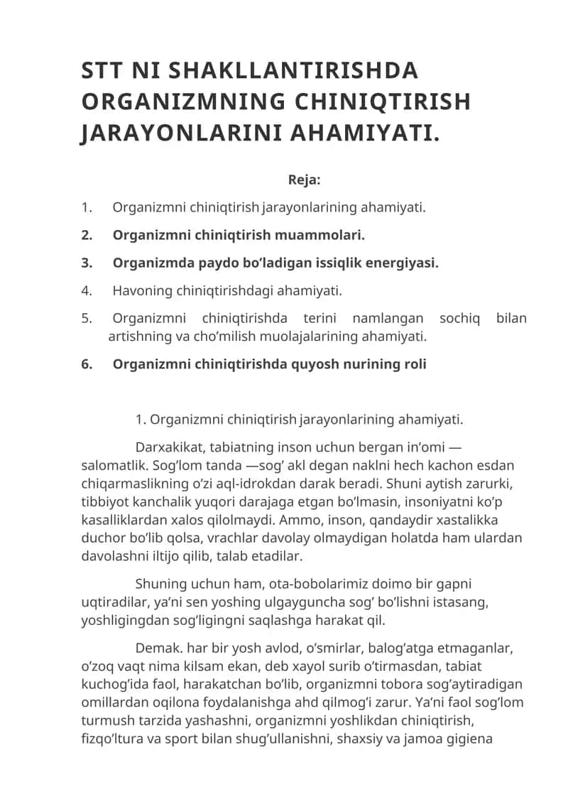 Organizmning chiniqtirish jarayonlari 1
