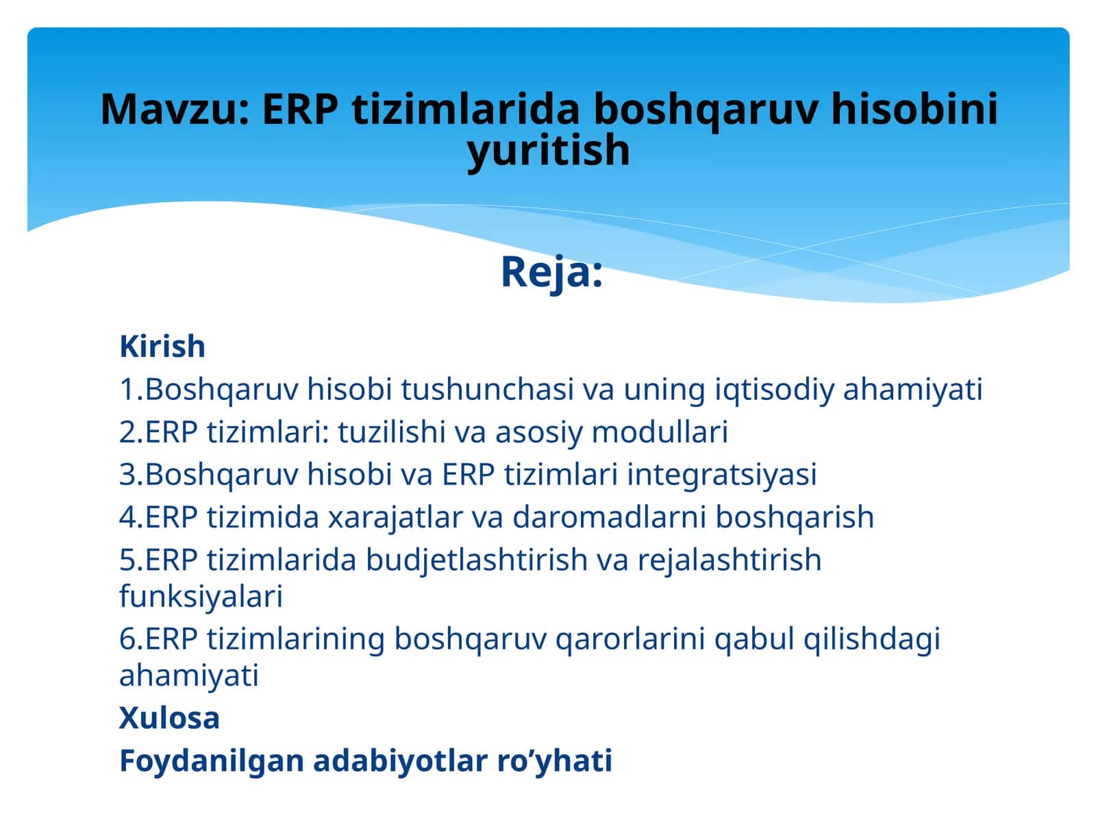 ERP Tizimlarini Boshqaruv Hisobi 1