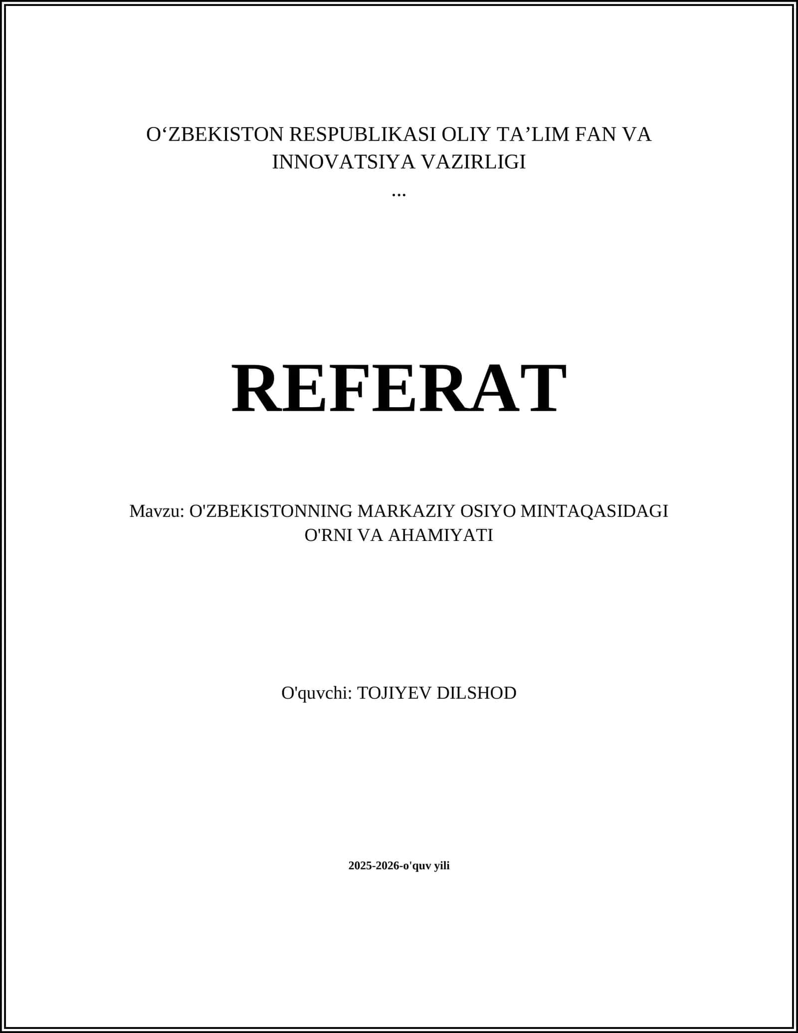 O'zbekistonning Markaziy Osiyodagi O'rni va Ahamiyati 1