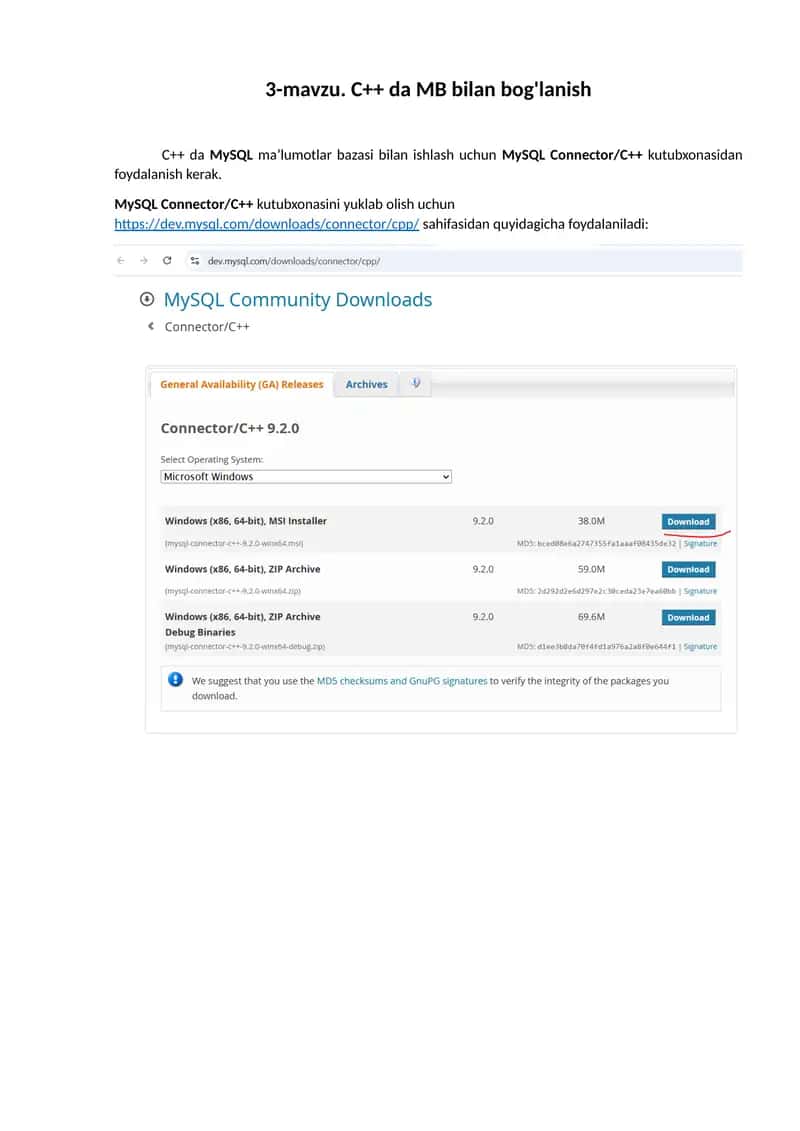 C++ da MySQL bilan ishlash 1