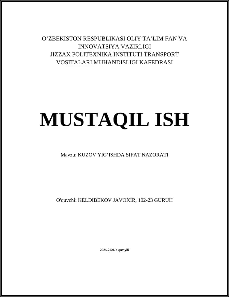 KUZOV YIG‘ISHDA SIFAT NAZORATI 1