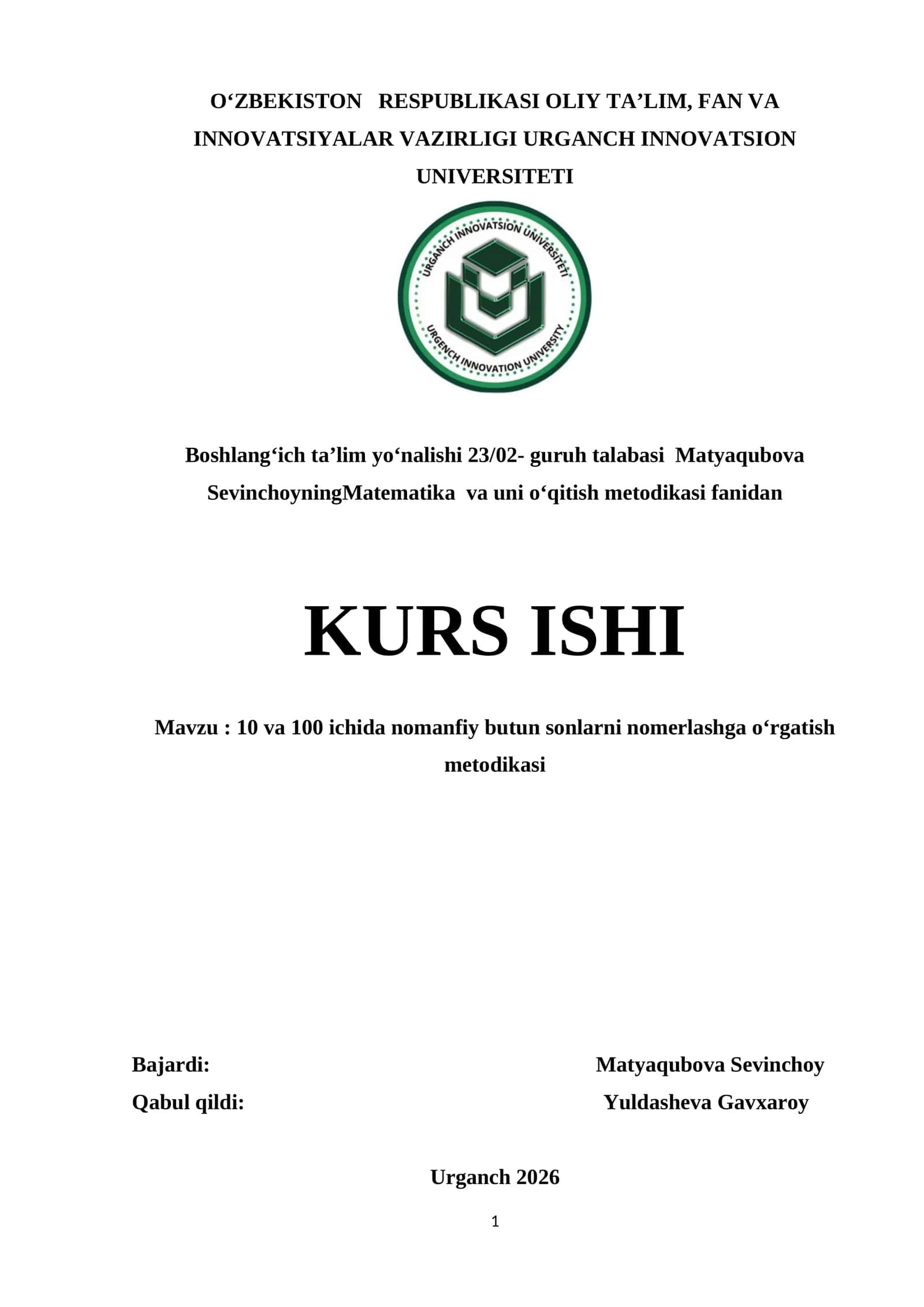 10 va 100 ichida nomanfiy butun sonlarni nomerlashga oʻrgatish metodikasi 1