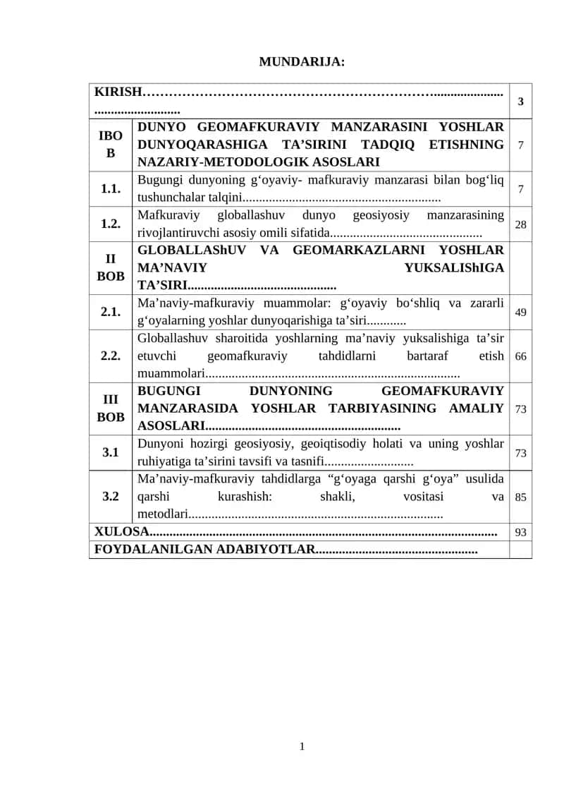 DUNYO GEOMAFKURAVIY MANZARASINI YOSHLAR DUNYOQARASHIGA TA’SIRINI TADQIQ ETISHNING NAZARIY-METODOLOGIK ASOSLARI 1