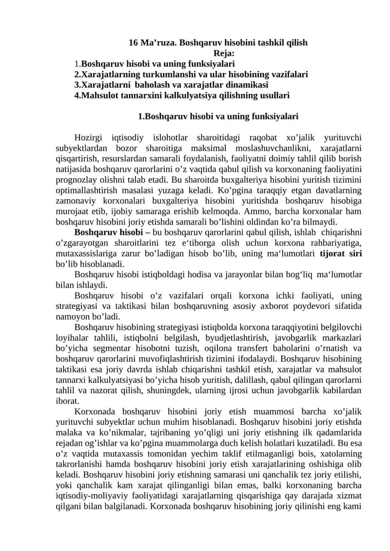 Boshqaruv hisobini tashkil qilish 1