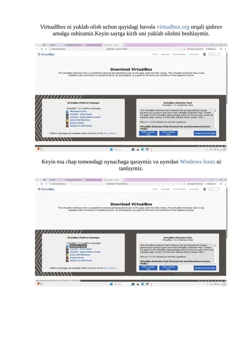 VirtualBox yuklash qoidalari 1