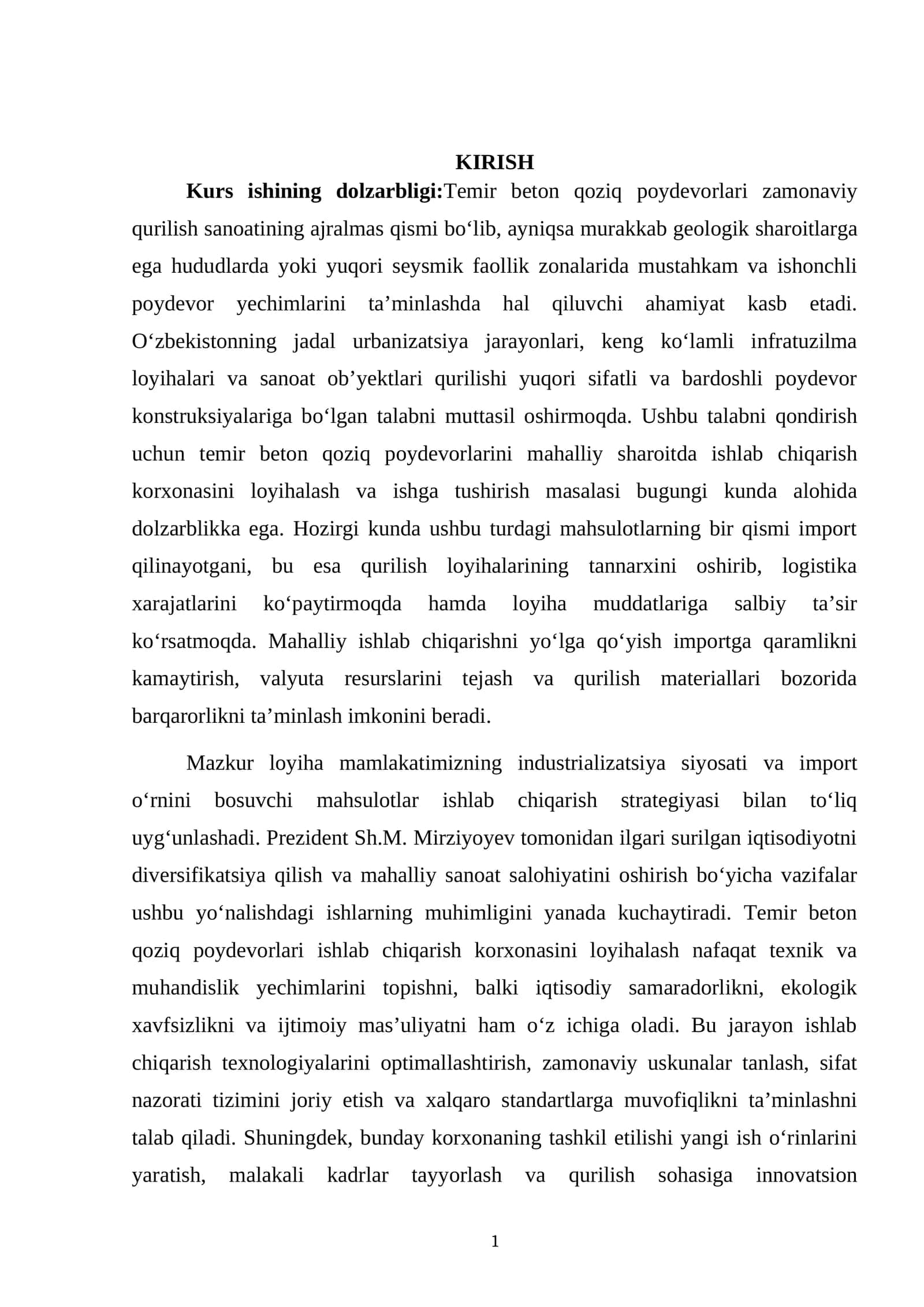 Temir  beton  qoziq   poydevorlari  ishlab  chiqarish   korxonasini  loyixalash 1