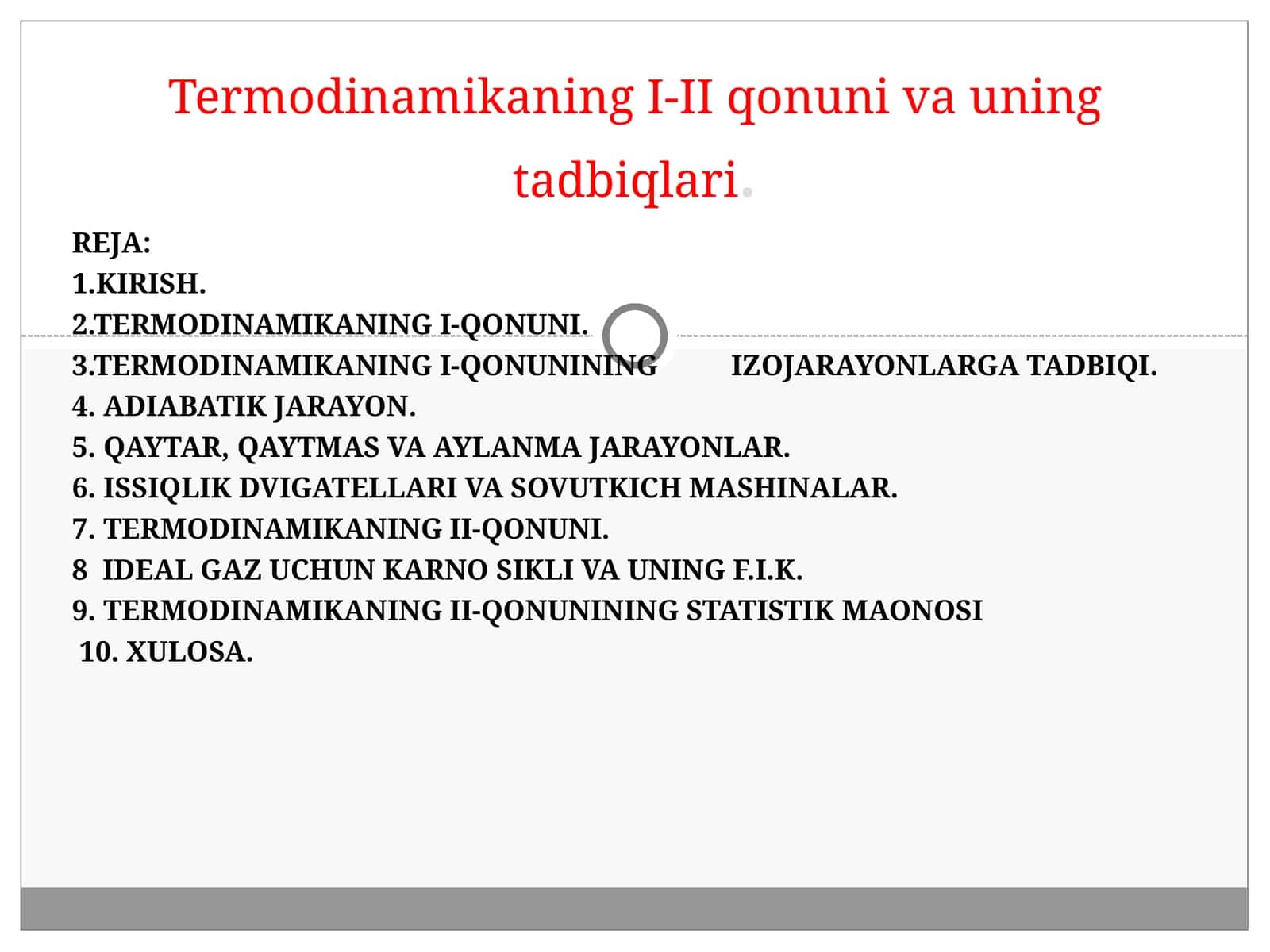 TermodinamikaningI-II qonuni va uning tadbiqlari 1