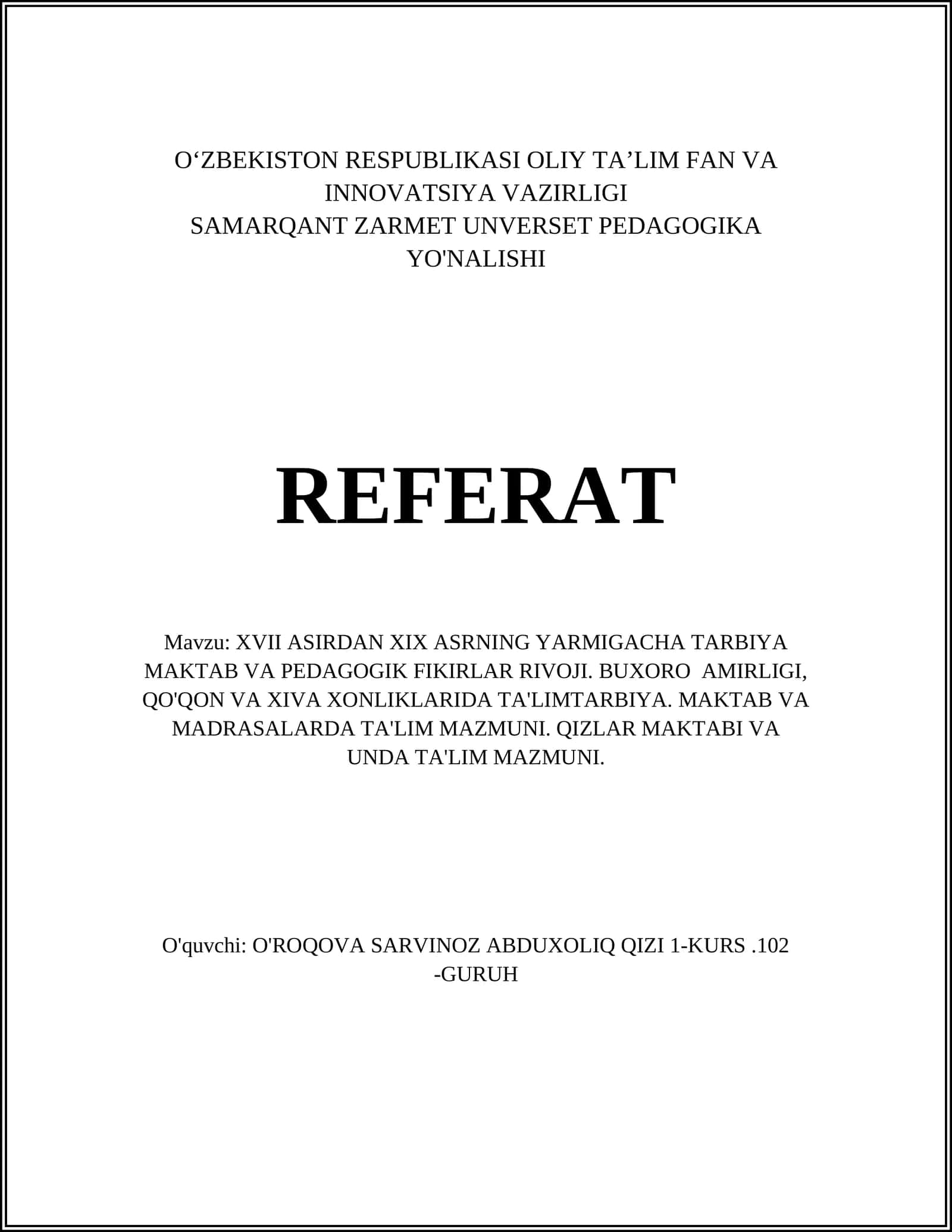 XVII ASIRDAN XIX ASRNING YARMIGACHA TARBIYA MAKTAB VA PEDAGOGIK FIKIRLAR RIVOJI 1