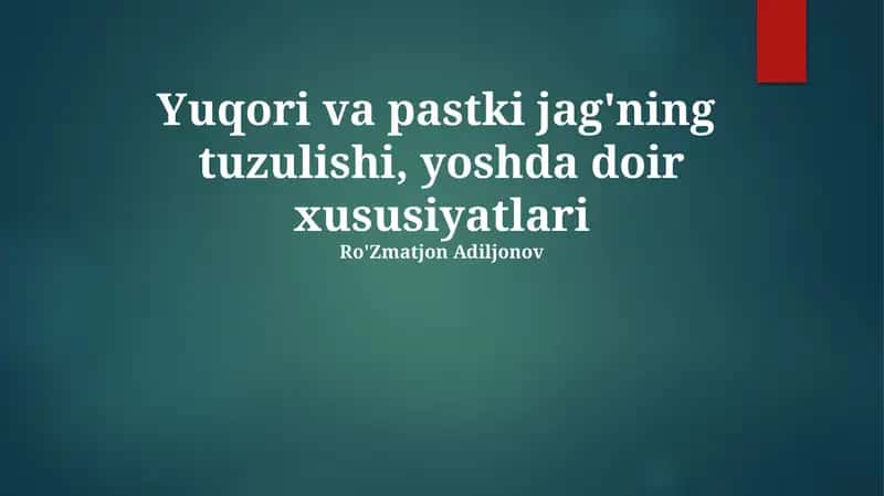 Yuqori va pastki jag'ning tuzulishi, yoshda doir xususiyatlari 1