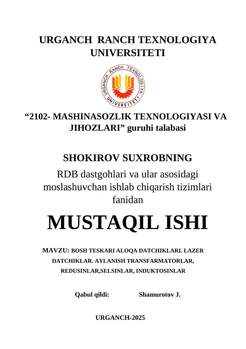 Bosh teskari aloqa datchiklari, lazer datchiklar, aylanish transfarmatorlar, redusinlar, selsinlar, induktosinlar 1
