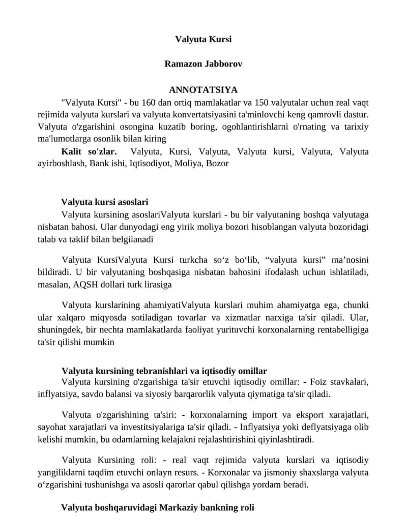 Valyuta Kursi 1