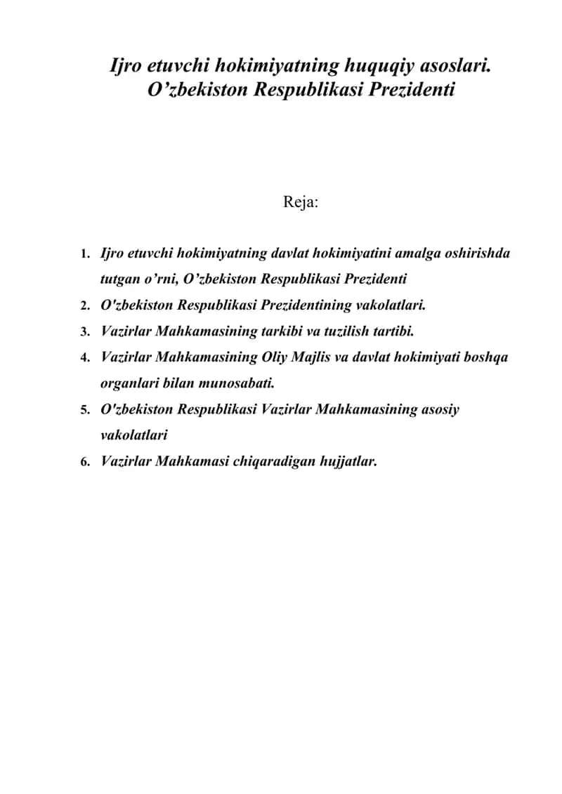Ijro etuvchi hokimiyatning huquqiy asoslari 1
