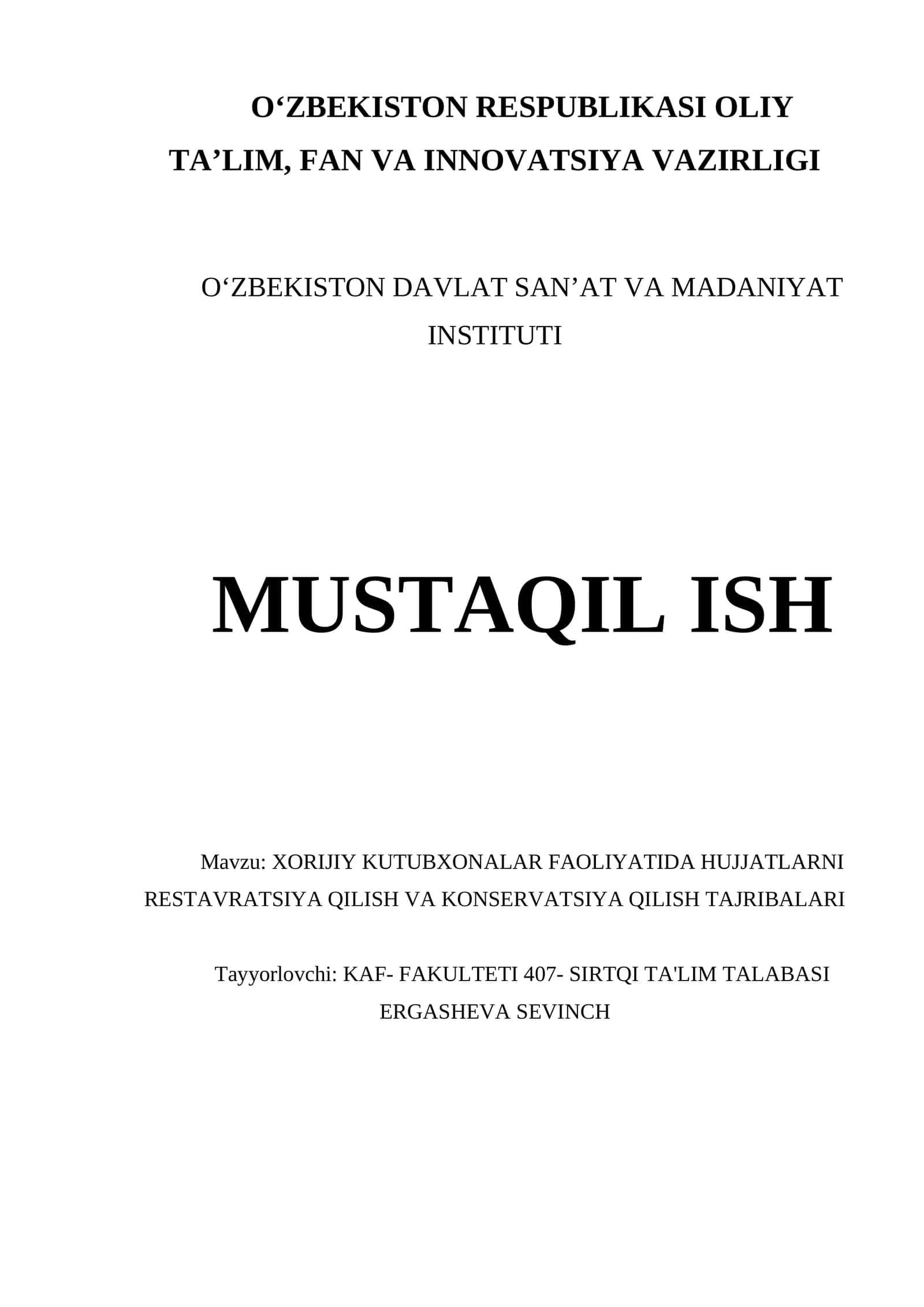 XORIJIY KUTUBXONALAR FAOLIYATIDA HUJJATLARNI RESTAVRATSIYA QILISH VA KONSERVATSIYA QILISH TAJRIBALARI 1