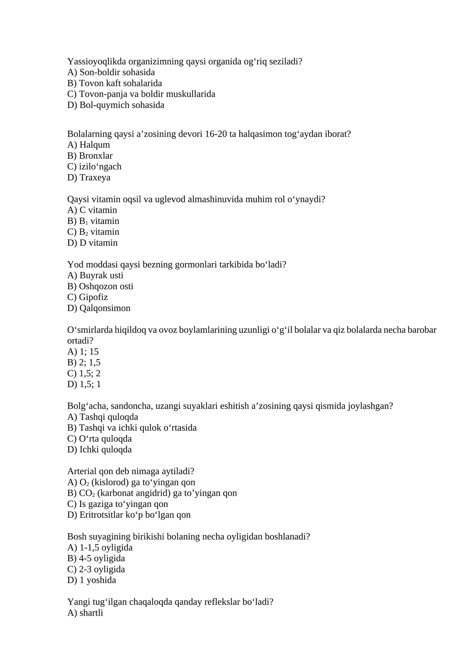 Biologiya test savollar 1