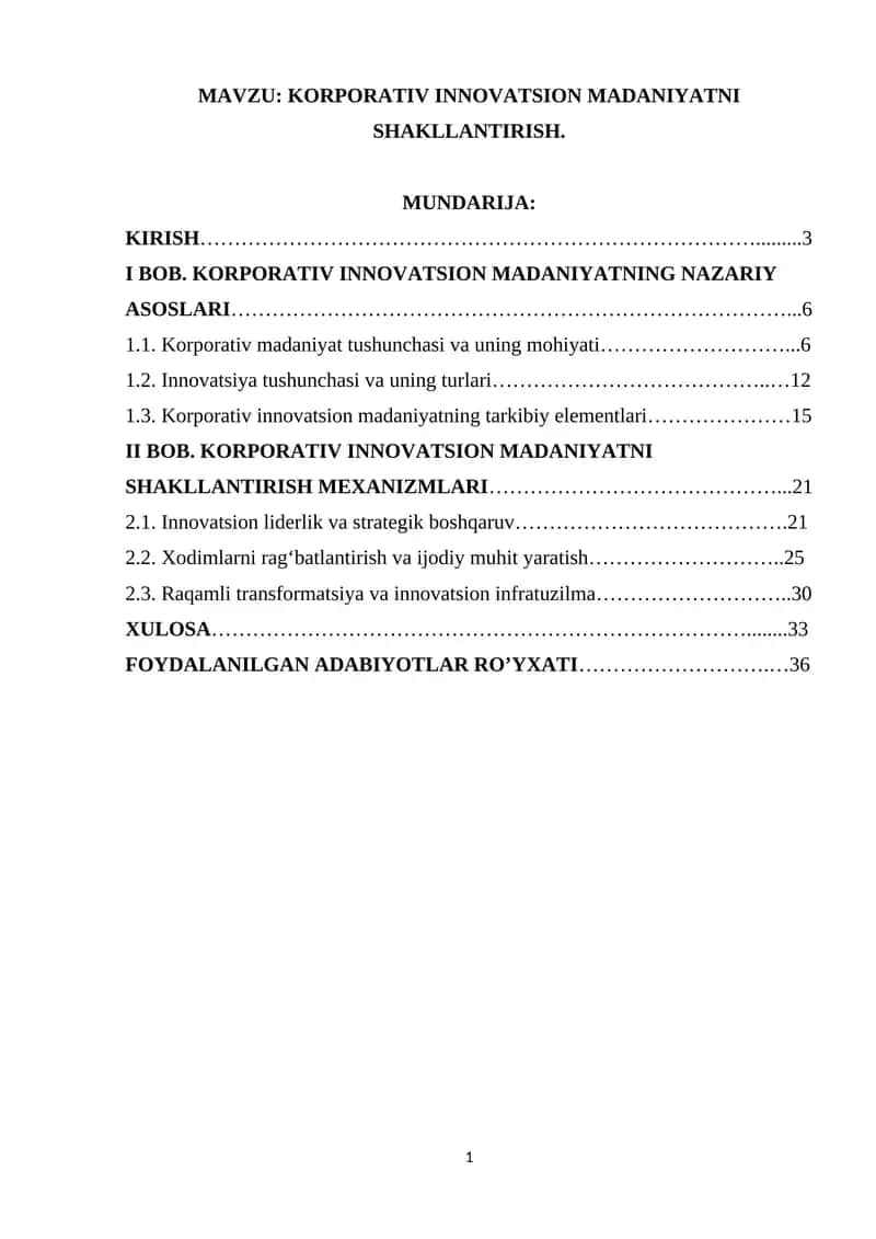 KORPORATIV INNOVATSION MADANIYATNI SHAKLLANTIRISH 1