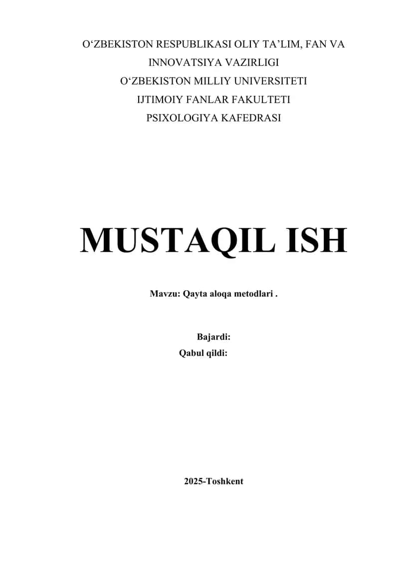 Qayta aloqa metodlari . 1
