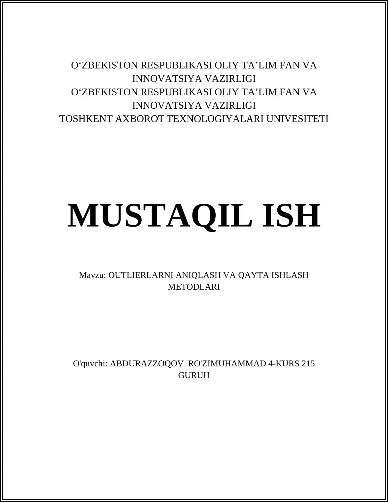OUTLIERLARNI ANIQLASH VA QAYTA ISHLASH METODLARI 1