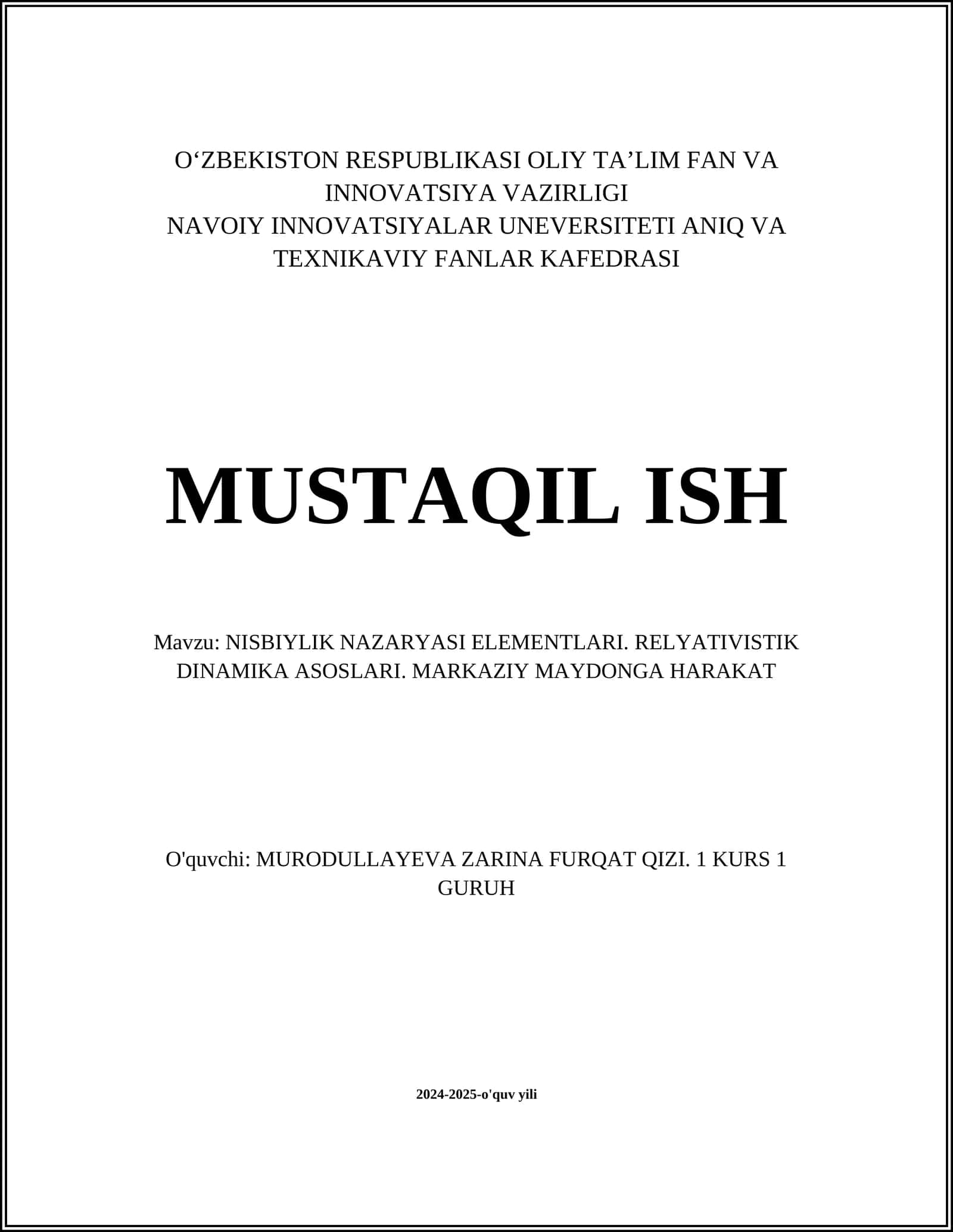 Nisbiylik Nazariyasi Elementlari 1