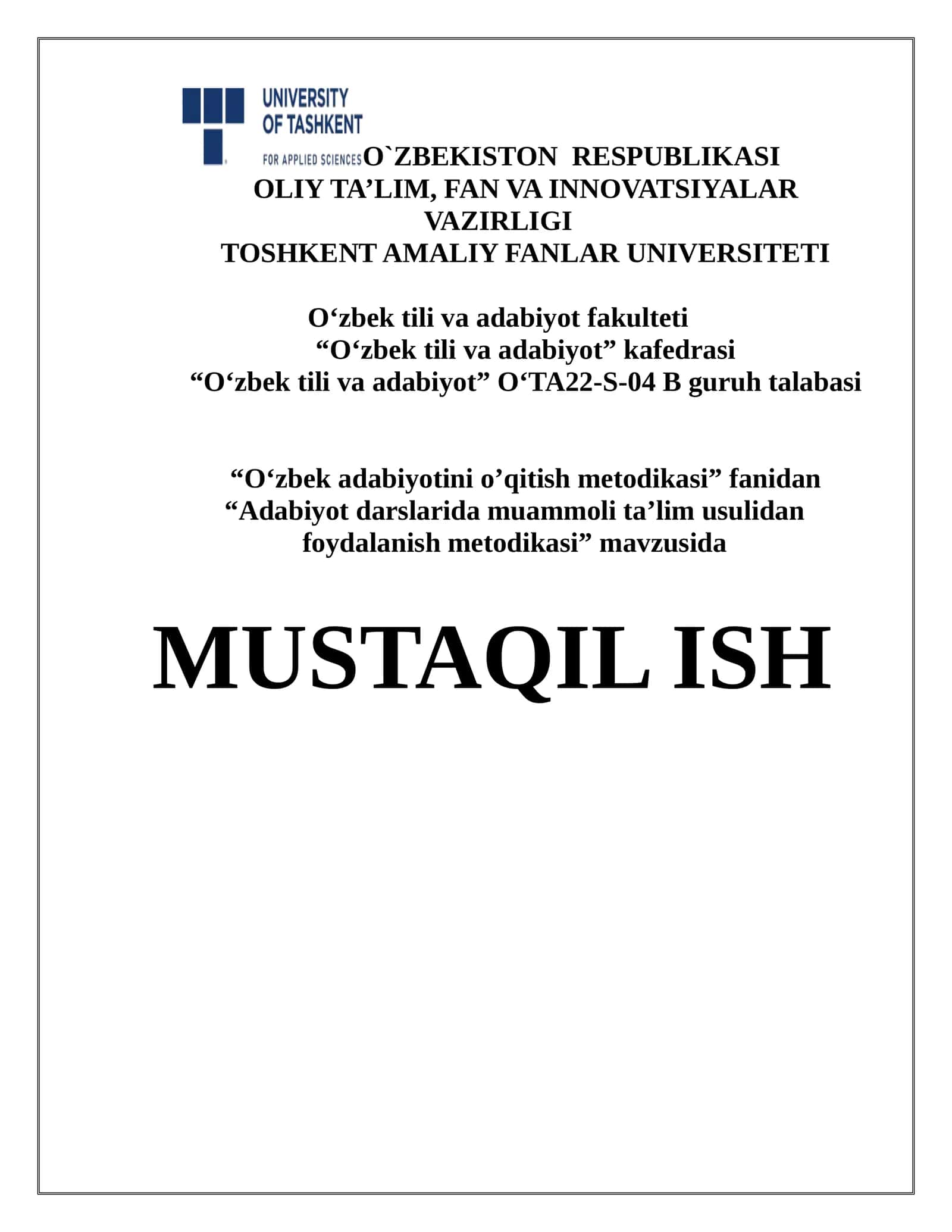 Adabiyot darslarida muammoli ta’lim usulidan foydalanish metodikasi 1