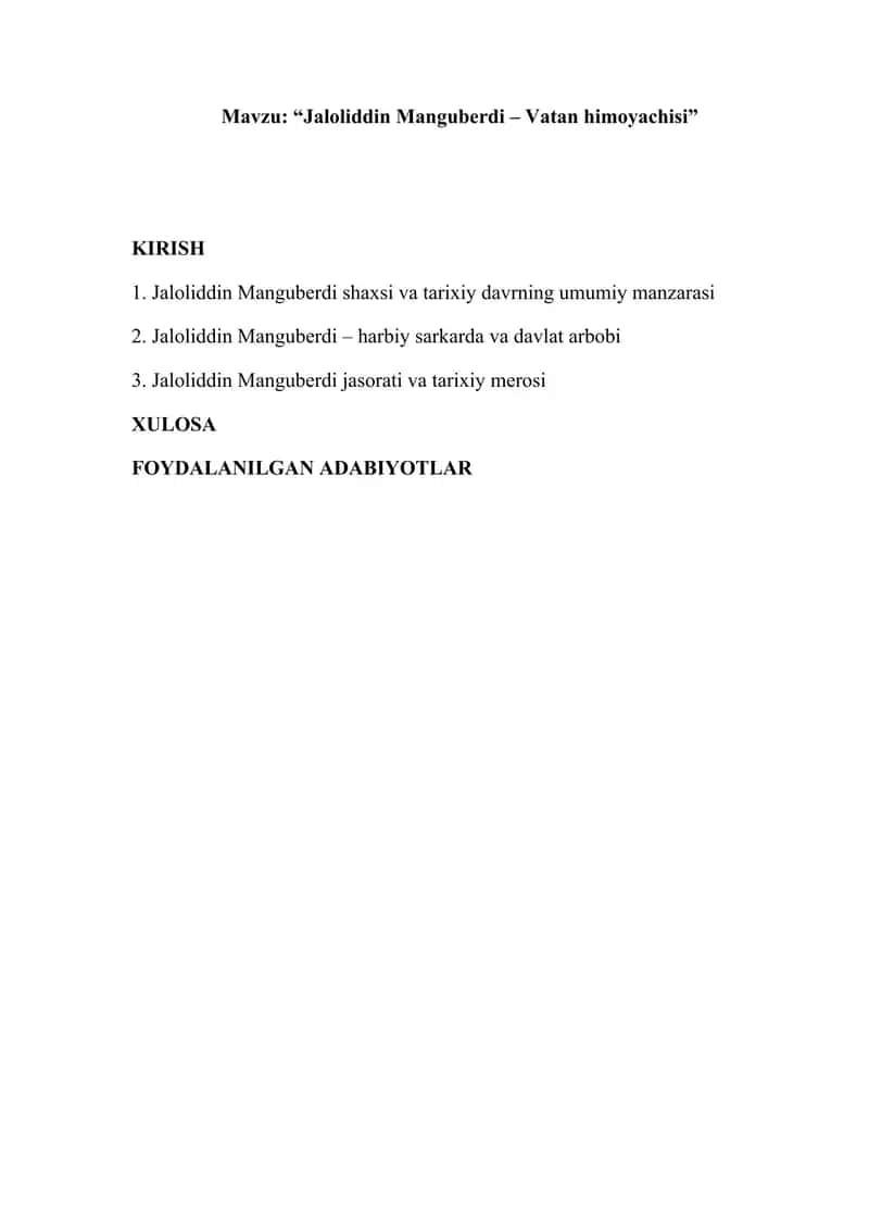 Jaloliddin Manguberdi – Vatan himoyachisi 1