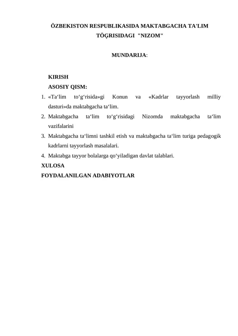 Maktabgacha Ta'lim Nizomi 1