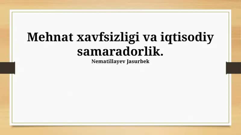 Sog'liqni saqlash va ishga layoqatlilik samaradorligi 1