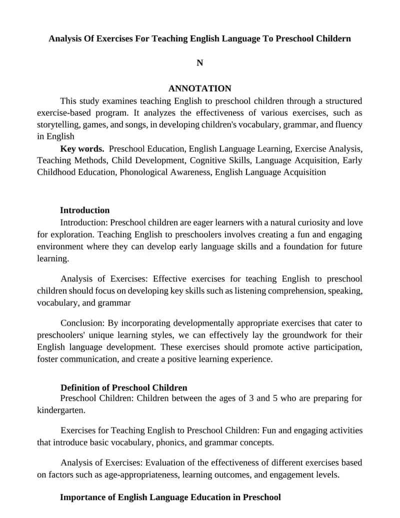 Analysis Of Exercises For Teaching English Language To Preschool Children 1