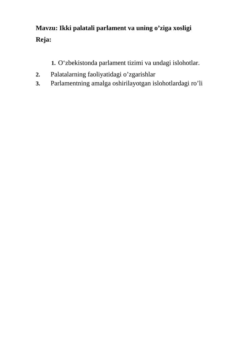 O‘zbekistonda parlament tizimi va undagi islohotlar 1
