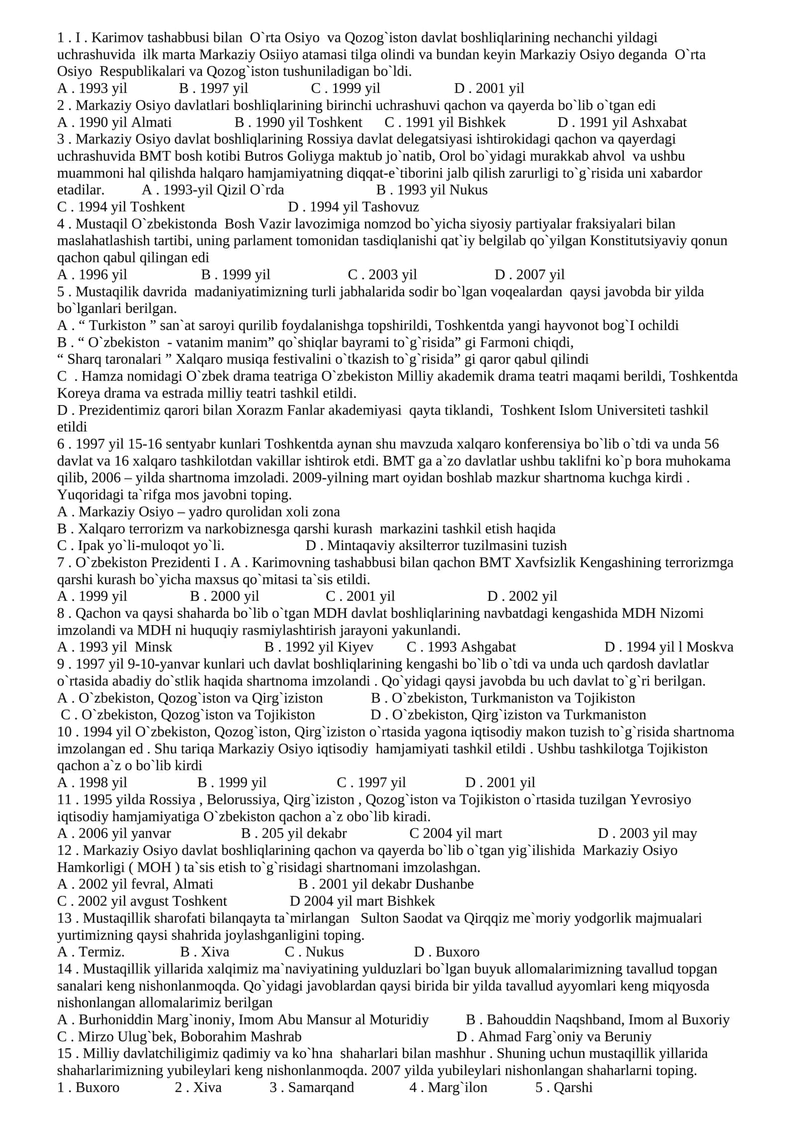 Markaziy Osiyo va Qozog`iston davlat boshliqlarining uchrashuvi 1