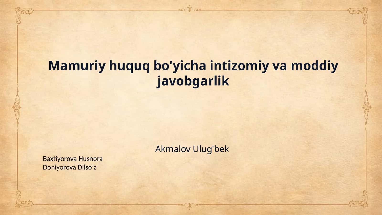 Mamuriy huquq bo'yicha intizomiy va moddiy javobgarlik 1
