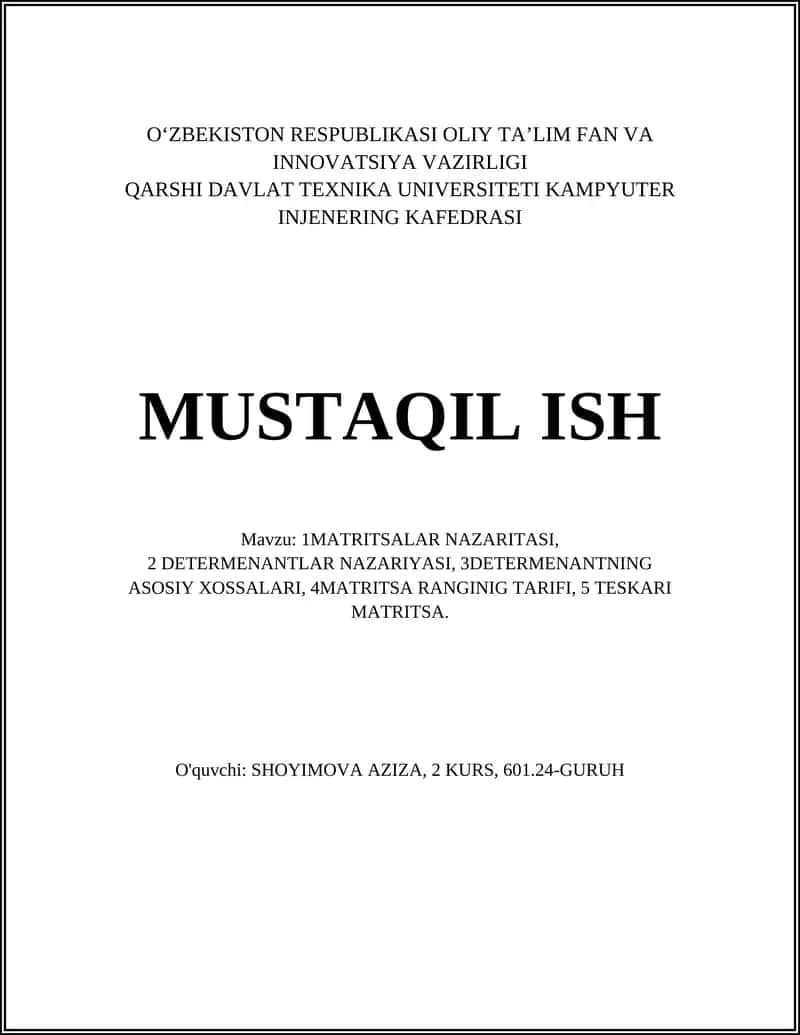 1MATRITSALAR NAZARITASI 1