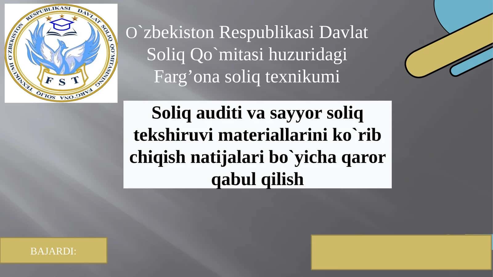 Farg`ona soliq texnikumining soliq auditida ayrim mavzular haqida 1